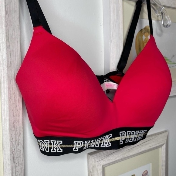VICTORIA’S Secret PINK Red Wear Everywhere Lightly Lined Wireless Bra Size 34D - Picture 3 of 10